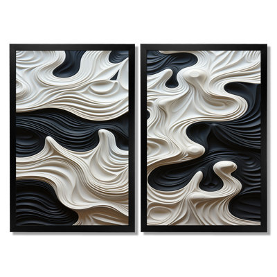 «Black White Opt Art Rhythmic Pulses - Op Art Wall Art», reproduction d'art sur toile abstraite noire 2 pièces