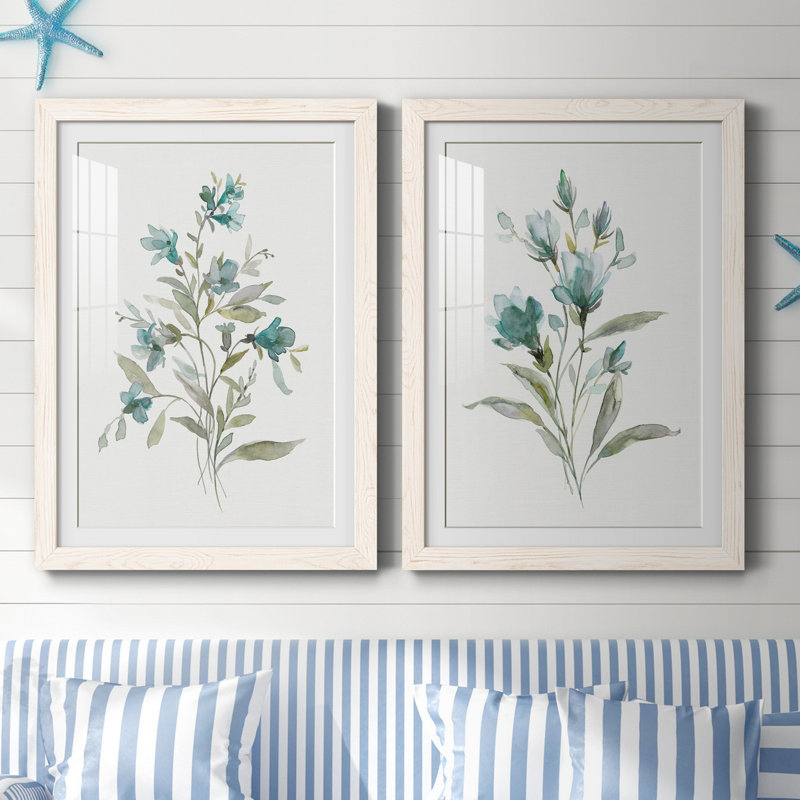 Linen Botanical III - ensemble de 2 reproductions d'art, H 44 po x l 31 po x P 1 po, Papier encadré blanc, Blanc