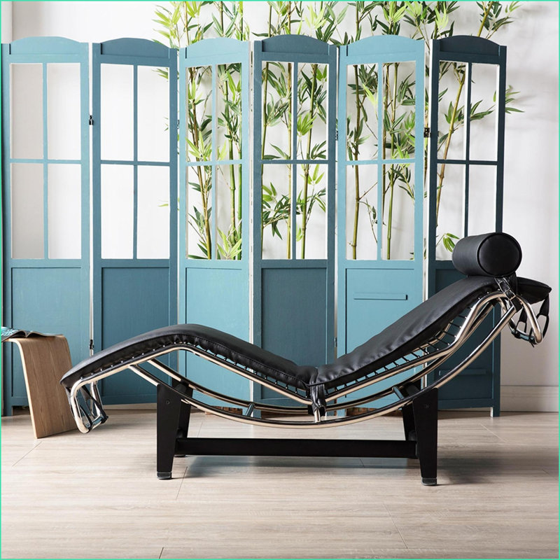 Chaise longue de style moderne Mid-Century LC-4 | Noir | Cuir véritable