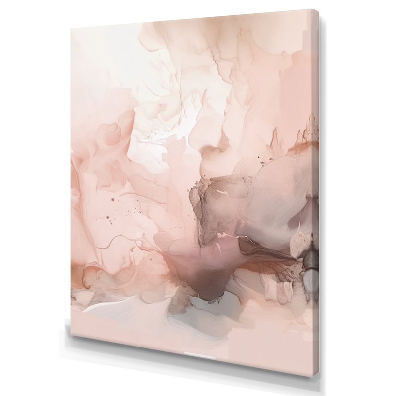 Rose délicat, marbre abstrait I - art mural abstrait en marbre, H 32 po x l 16 po x P 1 po, Toile tendue