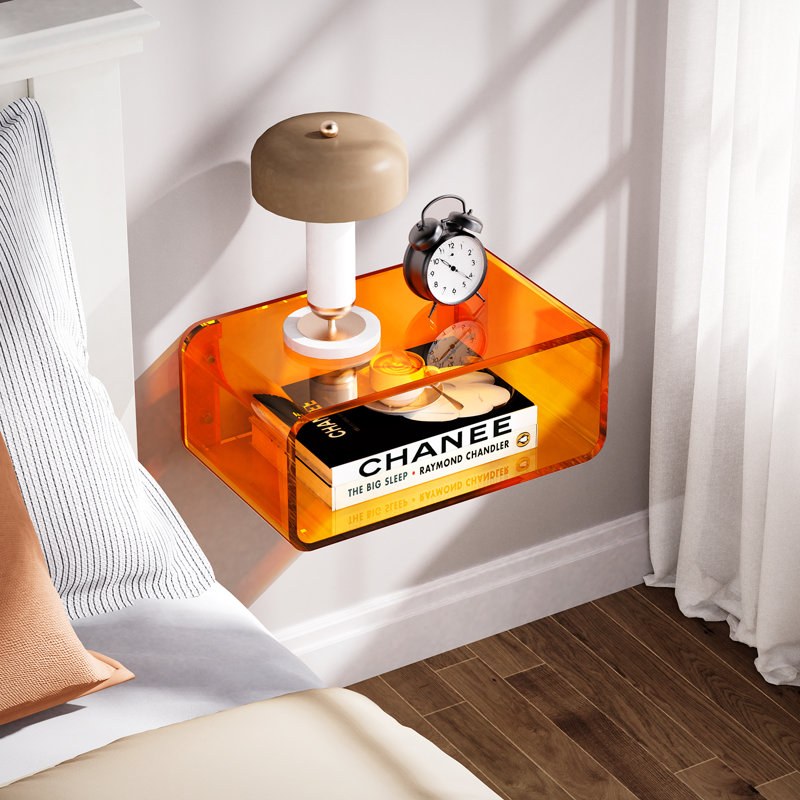 Acrylic Floating Nightstand, Bedside Table, Nightstand Shelf Wall Mounted Bedside Shelf, Orange