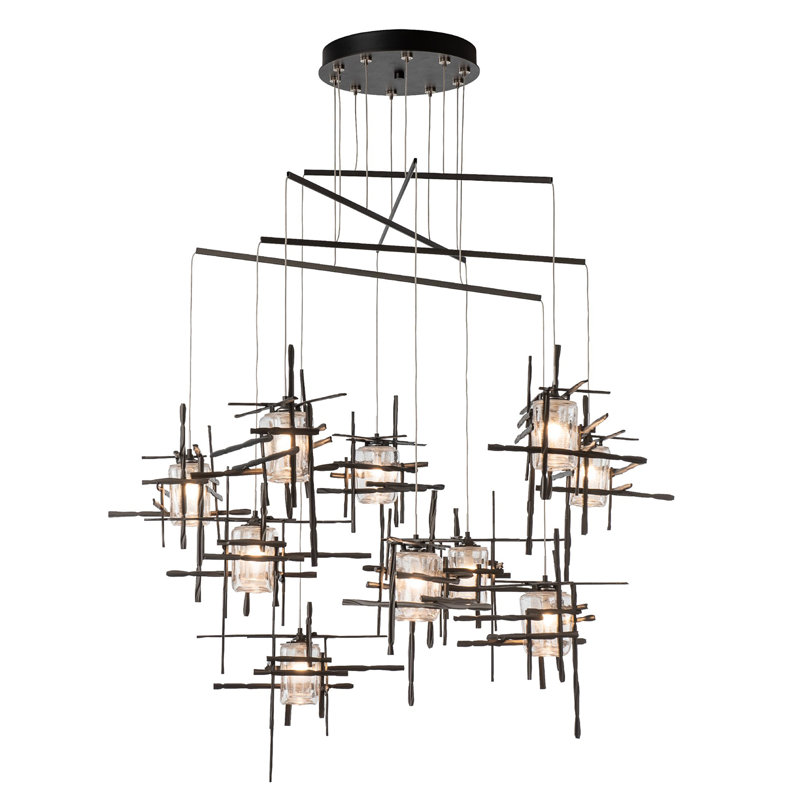 Tura 10-Light Mobile Pendant - Dark Smoke - Long Overall Height - Seeded Glass, 92", Oil Rubbed Bronze