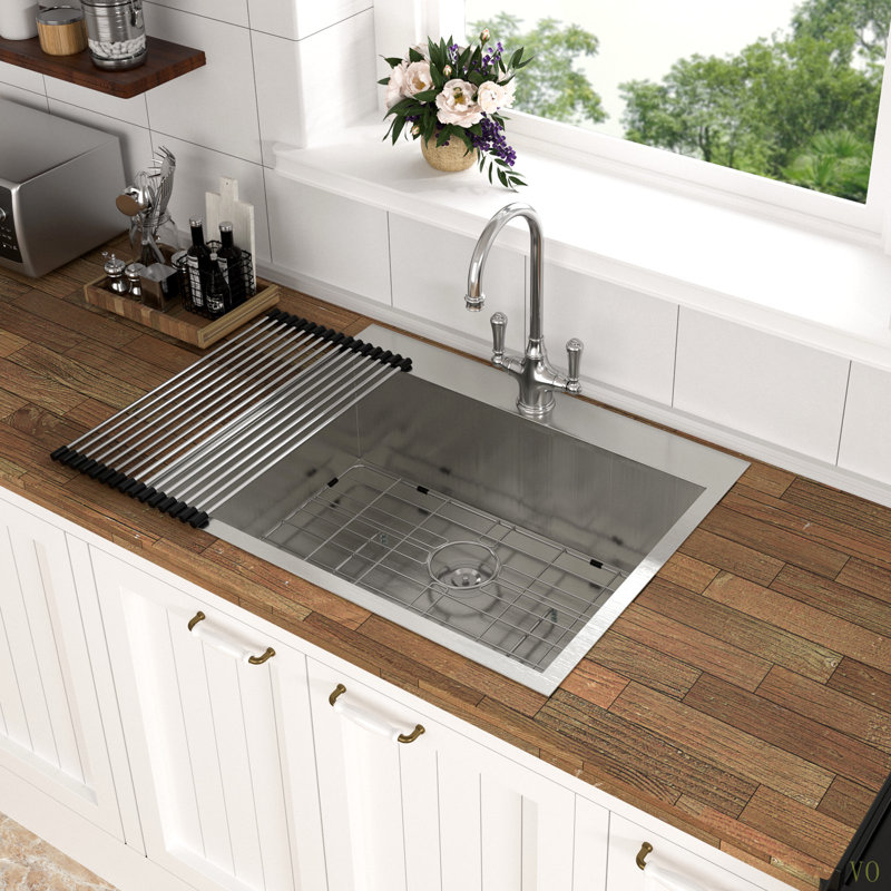Évier de cuisine encastrable 25 po x 22 po x 9 po à cuve simple en acier inoxydable de calibre 16 25 po