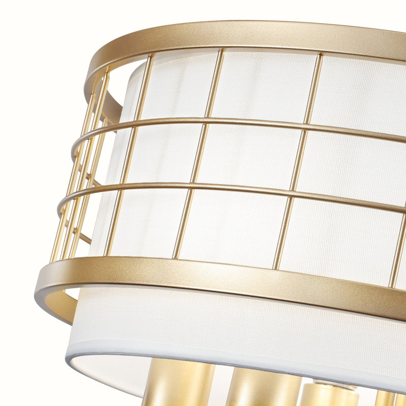 Lustre tambour 6 lumières 19,68 "à intensité variable avec abat-jour en tissu blanc pour chambre à coucher, salon, salle à manger