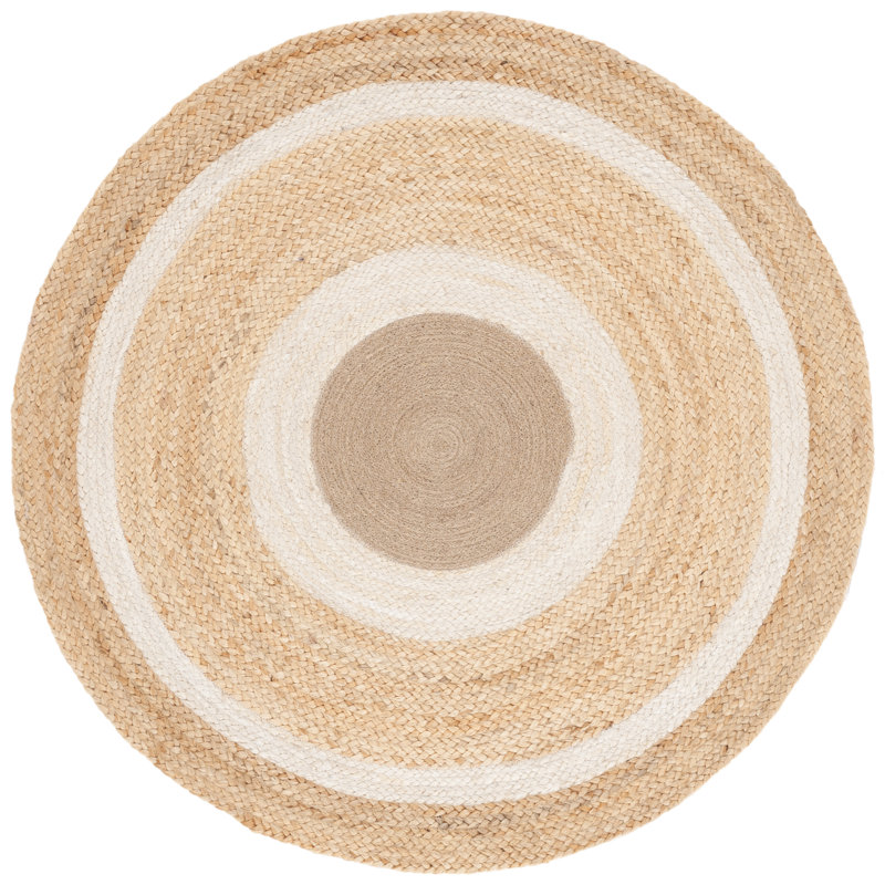 Natural Fiber Handwoven Jute Geometric Rug, Round 3'