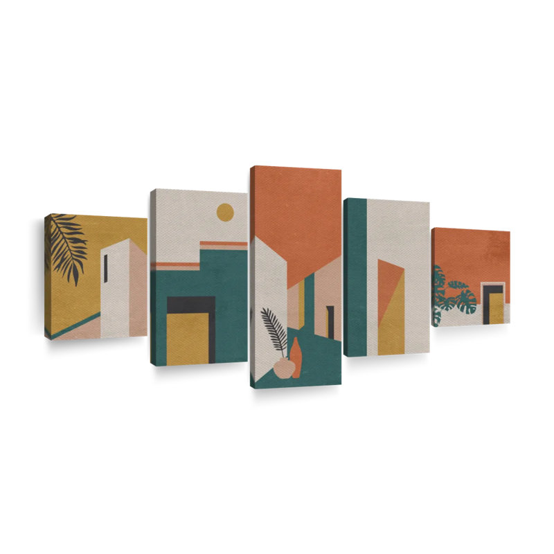 «Minimalist Abstract Desert Architecture», reproduction sur toile tendue de 5 pièces, H 42 po x l 92 po x P 1 po