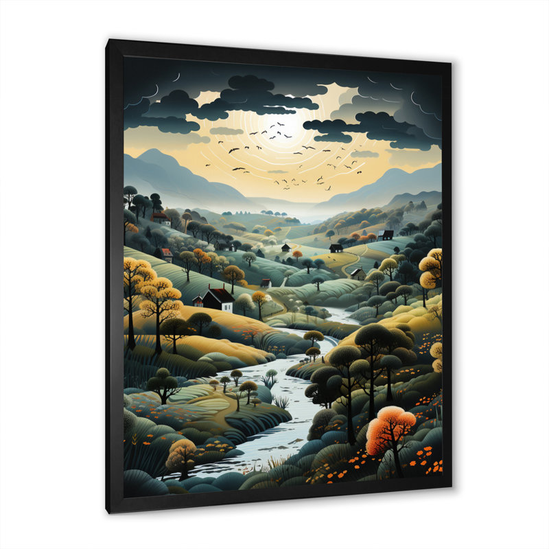 «Whitehurst Countryside Misty Morning An I», reproduction, H 20 po x l 12 po x P 1 po, Cadre photo noir