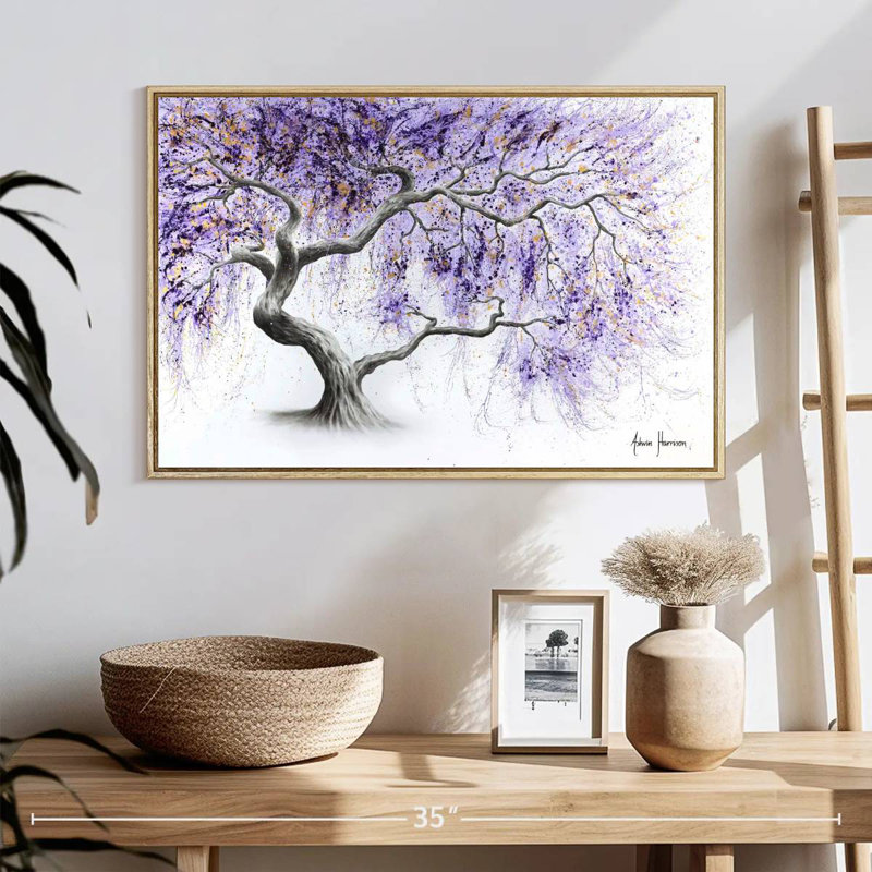 Arbre de prospérité mauve, 25 po x 17 po, Cadre flottant en bois naturel