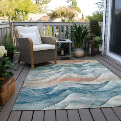 Tapis intérieur / extérieur lavable sarcelle Lyrette - LOOMlan