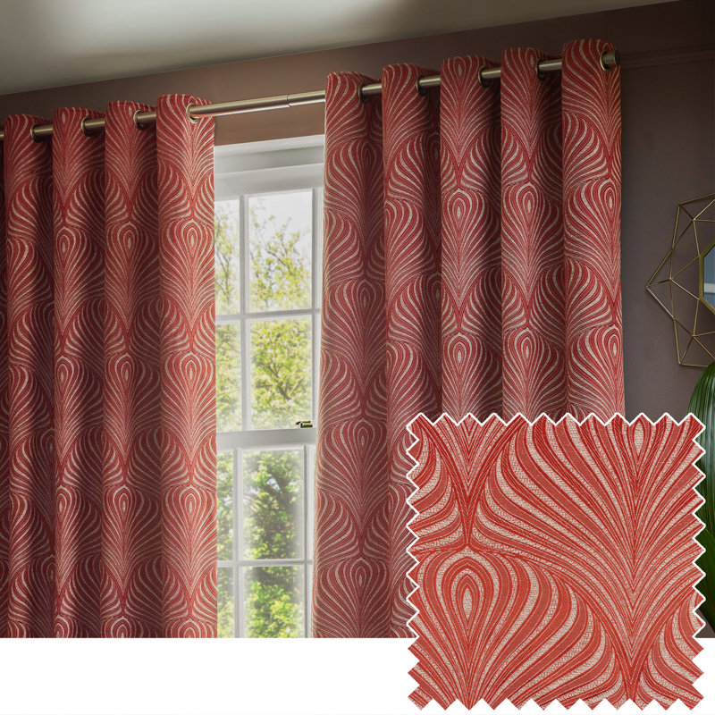 Gatsby Geometric Jacquard Eyelet Curtians, 168 W x 137 D cm, Orange