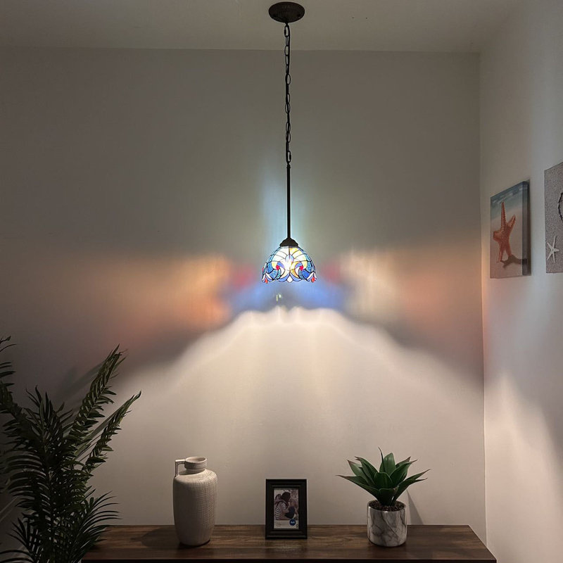 Simonson Tiffany Mini Hanging Lights Green Blue Stained Glass LED Bulb Included  8"W*8"D*60"H