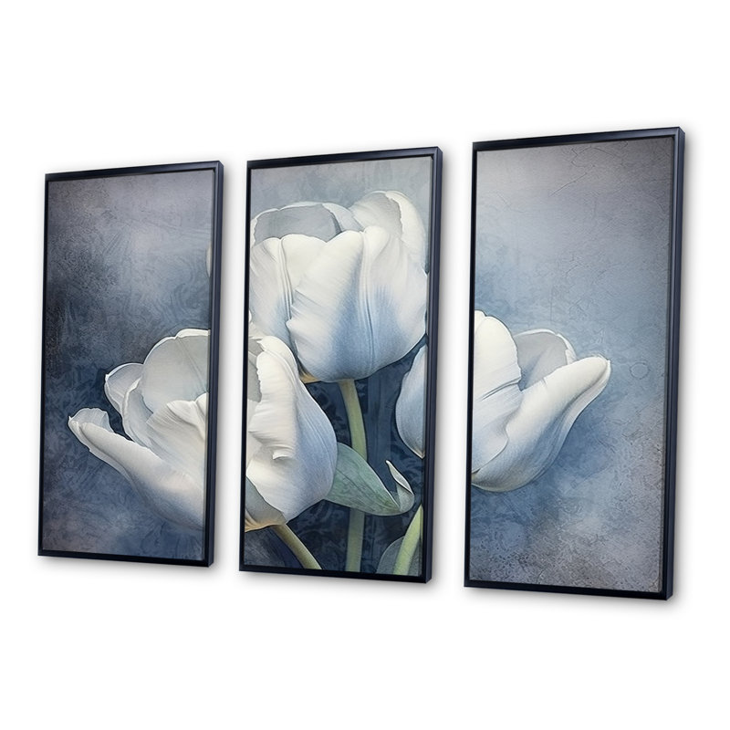 Sapphire II - ensemble de reproductions d'art mural tulipes, Cadre flottant noir, H 32 po x l 48 po x P 1 po