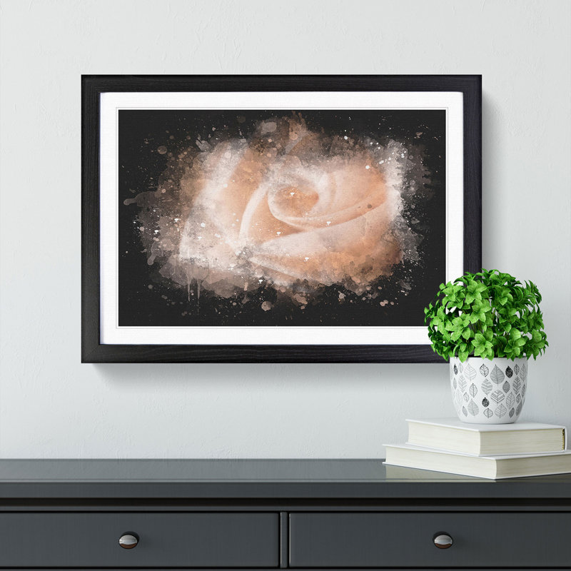 Light Pink Rose Paint Splash - Picture Frame Graphic Art, Black Framed, 62cm H x 87cm W x 2cm D