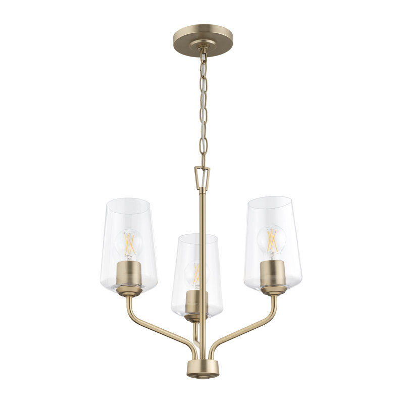 Celino Three-Light Chandelier with Clear Glass, 18" H x 18" W x 18" D, Bronze, 3 Lights