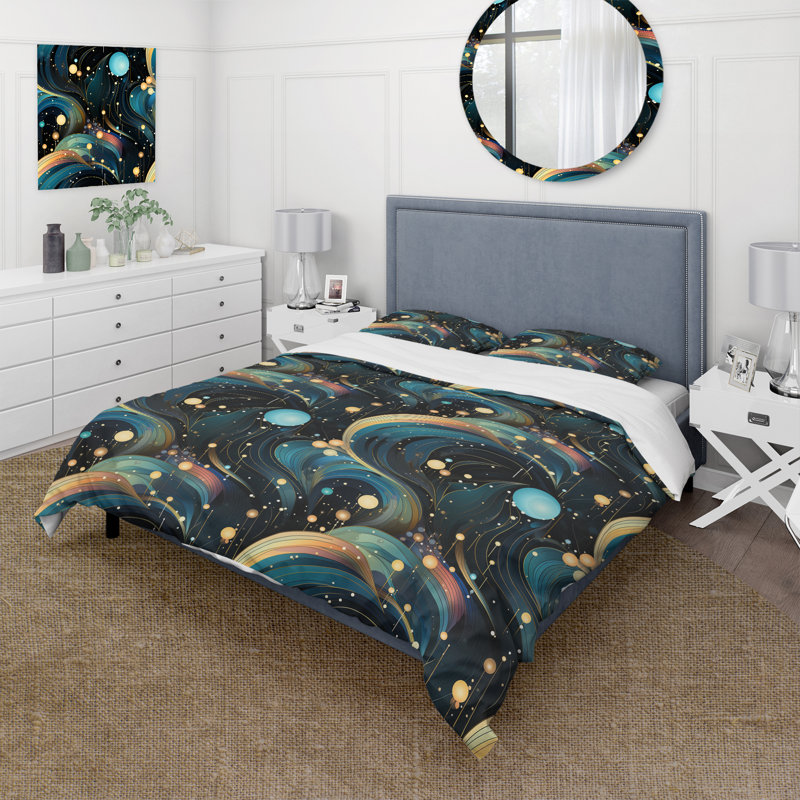 Celestial Dreams Galaxy Pattern I - Polka Dots Duvet Cover Set, Housse de couette pour très grand lit et 2 très