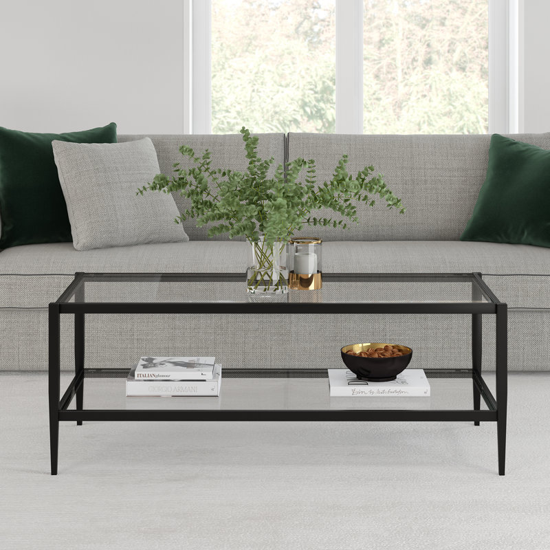 Hera Four Leg Coffee Table with Storage, 43.2 cm H x 114.3 cm W x 50.8 cm D, Blackened Bronze
