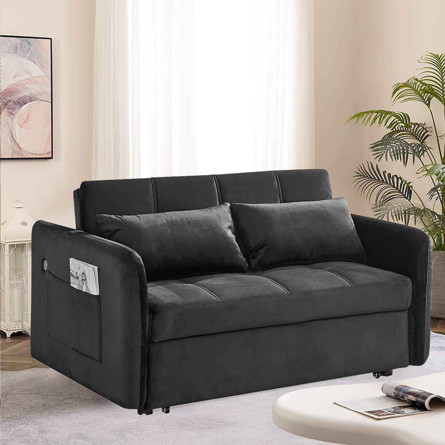 Latitude Run® Alax 56'' Velvet Recessed Arm Sofa Bed | Wayfair