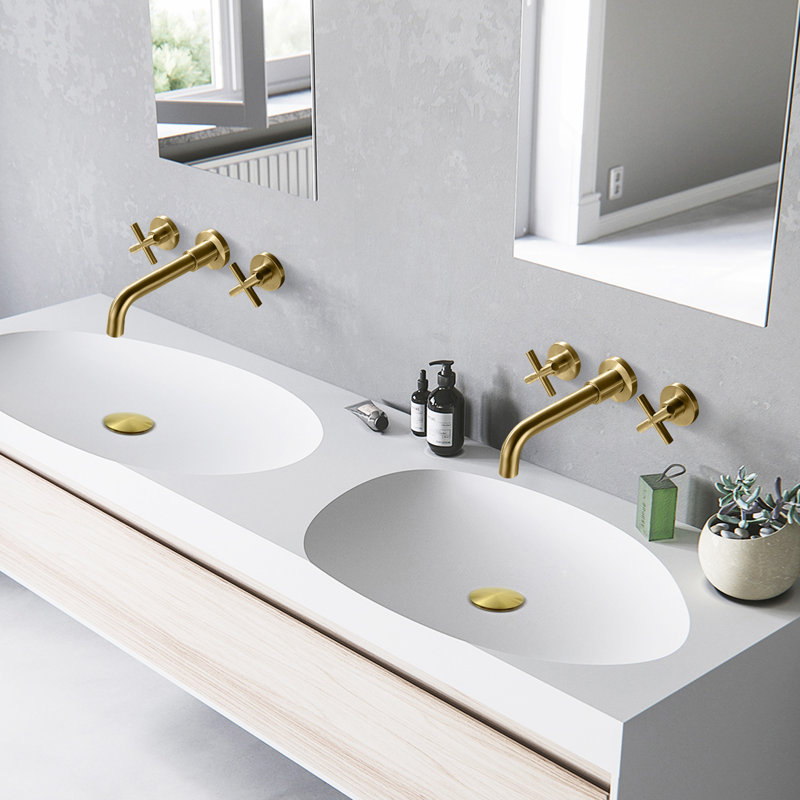 2-handle Bathroom Faucet with Drain Assembly, Brushed Gold