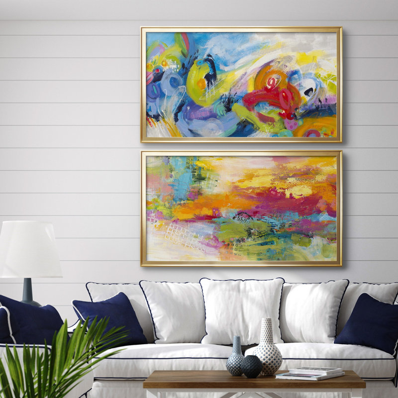 Racing Forms - Ensemble de 2 peintures sur toiles encadrées, H 45 po x l 42,5 po x P 1 po, Cadre doré