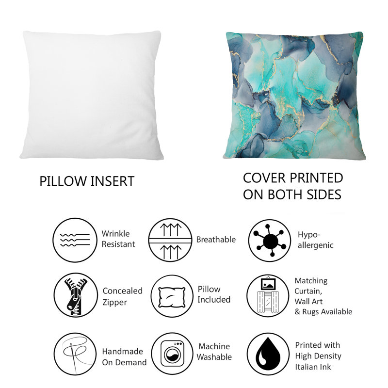 Coussin décoratif de luxe à imprimé abstrait turquoise IV 12 po x 20 po
