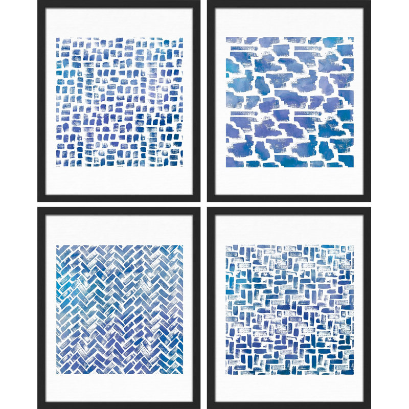 Motif de coups de pinceau aquarelle bleue - ensemble de 4 reproductions de cadres photo simples, Blanc, H 10 po x l 8 po