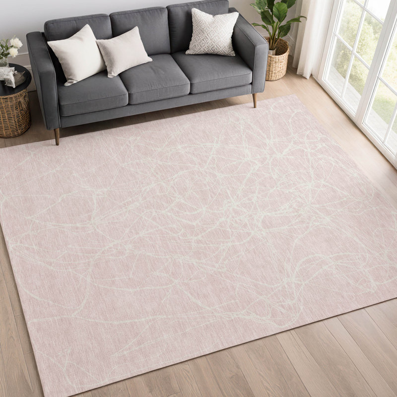 Tapis moderne intérieur / extérieur lavable à la machine ACN2826, Rose, 9 pi x 12 pi