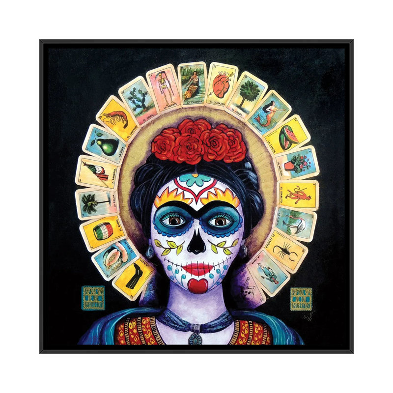 Frida Loteria, Cadre noir, H 12 po x l 12 po x P 1,5 po