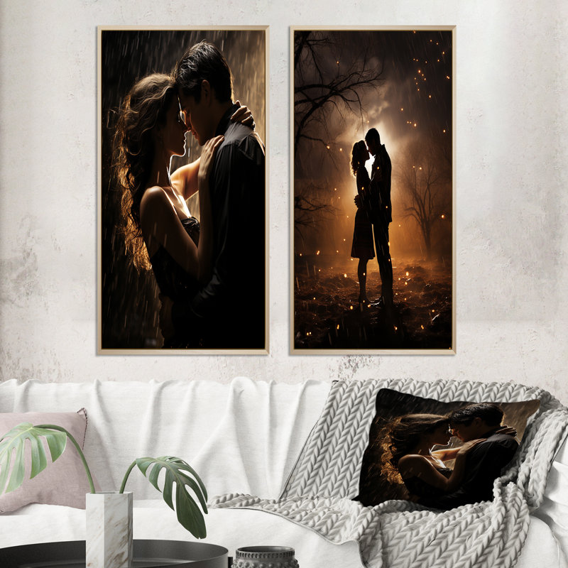 «Couple de mariage céleste» - 2 pièces sur toile, Encadrement brun, H 32 po x l 32 po