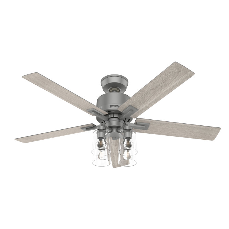 52" Techne 5 - Blade Ceiling Fan with LED Light Kit, Remote Control, WiFi Smart Fan, Easy Install, Matte Silver
