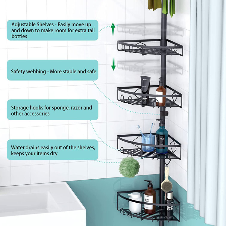 Shelf Corner Bathroom Organizer Baskets Shower Corner Stand Floor To  Ceiling Tension Pole Shower - AliExpress