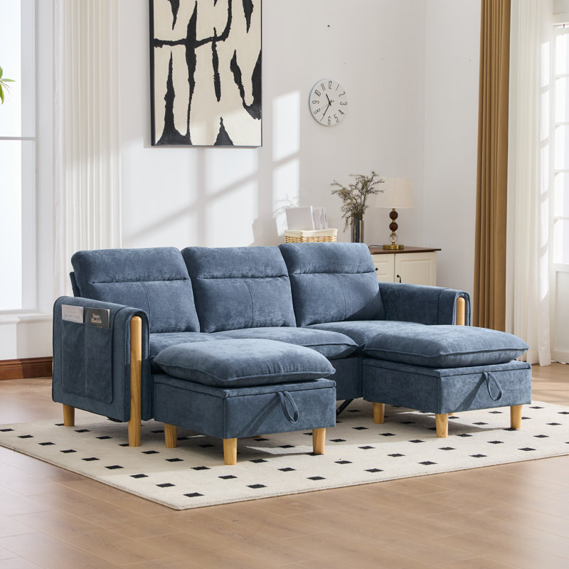 79" ModernSectional Sofa, U-Shape Chenille Couch with Storage Ottoman, Upholstered Sofa with Side Pockets for Living Room,Apartment
