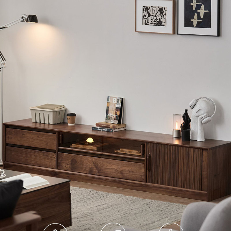 Rustic TV Stand Solid Wood Storage, Dark Walnut