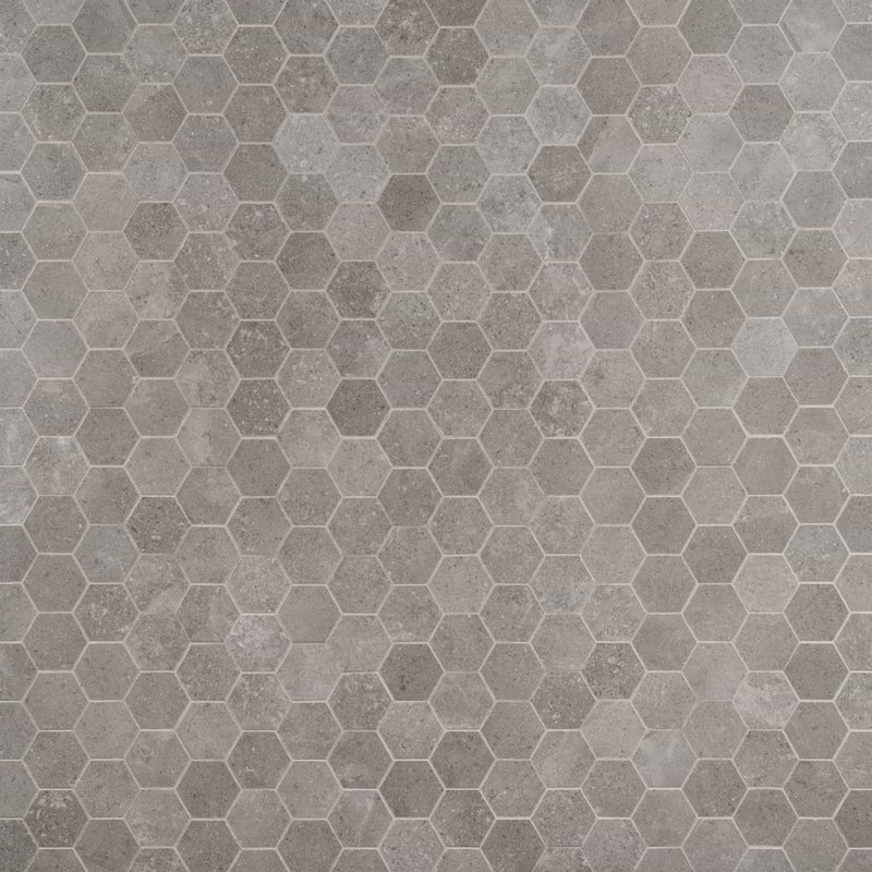 New Rock Fumo Gray 3" Hex Matte Porcelain Mosiac, Fossil Dark Gray