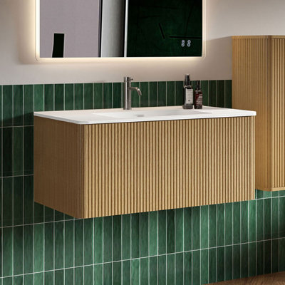 Ensemble de meuble-lavabo mural simple avec trop-plein 36 po Hannemarie, pré-assemblé 
