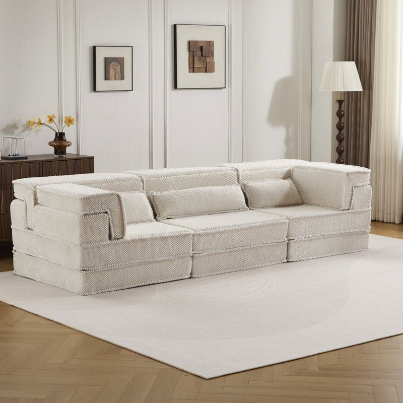 Canapé d'angle convertible 3 places Mahjong, blanc, polaire circulaire, sans assemblage, mousse à mémoire de forme, pour ' Room, sièges blancs, haute densité
