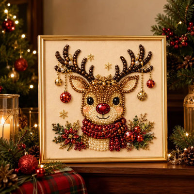 DIY Christmas Pearl Diamond Painting Art Kit, Christmas Pearl Beads Art Craft for Adults Beginner, Gemstone Diamond Dots Beads, Christmas Decorations