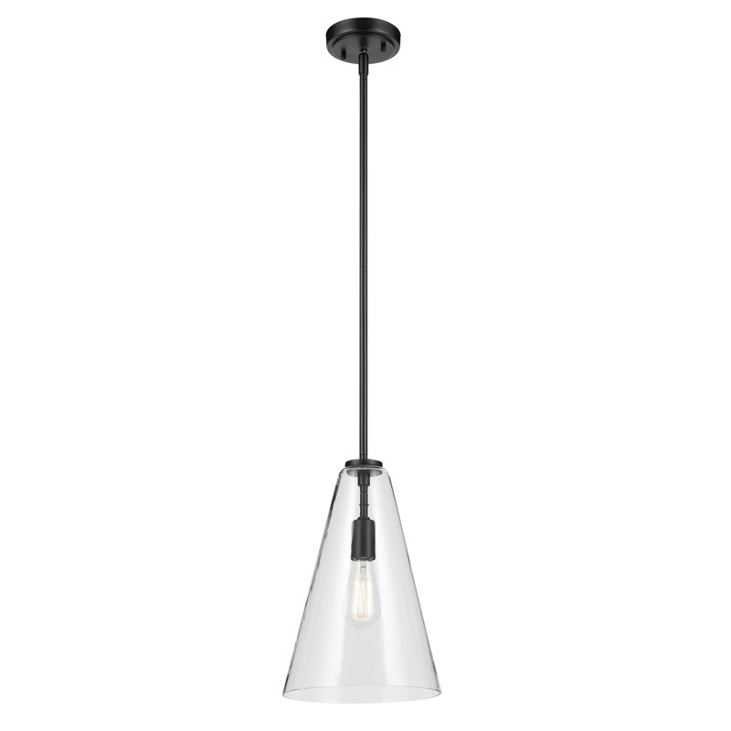 15.25" 1-Light Cone Pendant with Clear Glass, Satin Black