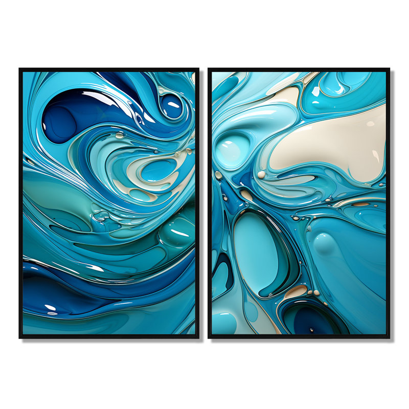 Blue Fluid Grind II - art mural moderne 2 panneaux, Impression encadrée flottante, Black, 36" H x 48" W
