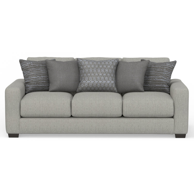 Mornimont 94'' Upholstered Sofa with Comfort Coil Seating and 5 Included Accent Pillows, Gray 100% Polyester