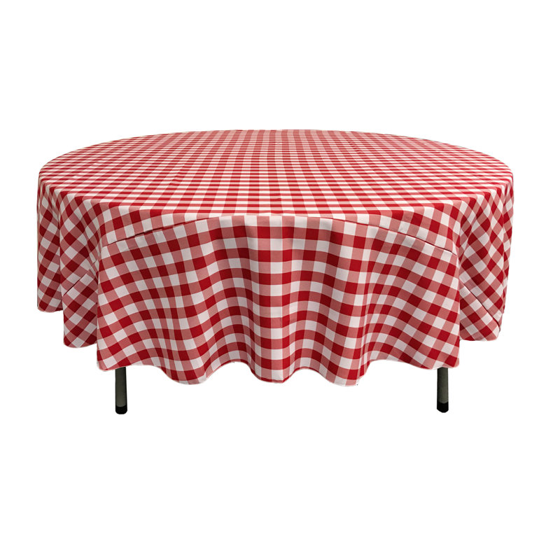 Joice Gingham Round Tablecloth, White and Red, 60" Round