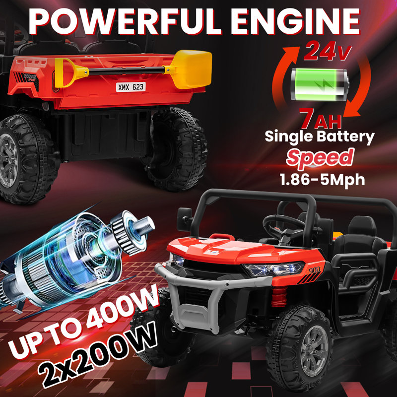 Red 24V Kids Ride-On UTV with Remote Control and Storage