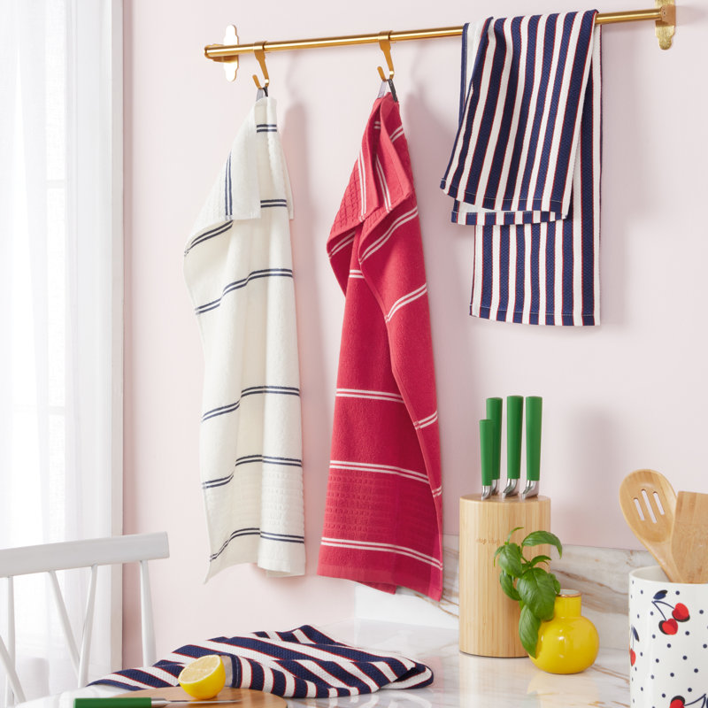 Modern Cotton Striped Red and Blue Kitchen Towel Set of Four