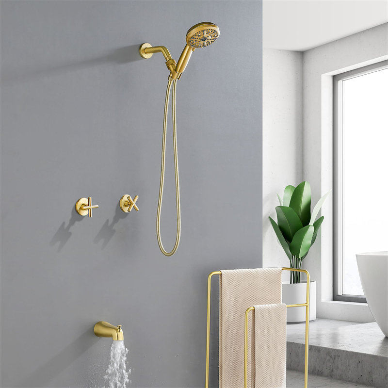 Volume Control Complete Shower System with Rough in-Valve, Brushed Gold