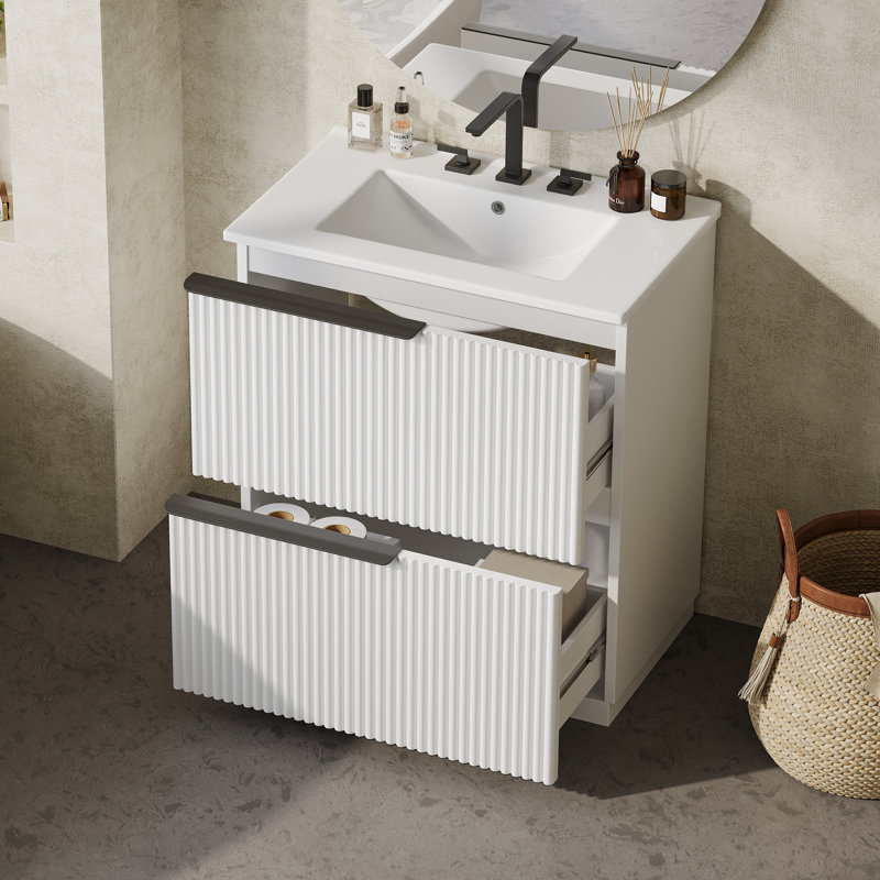 Meuble-lavabo de salle de bain avec lavabo en céramique, Blanc