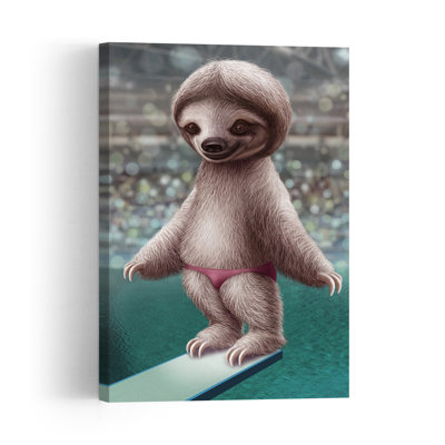Sloth Ready To Dive Contemporary Forest Wall Art Print 1 Piece Wrapped Canvas Wall Art