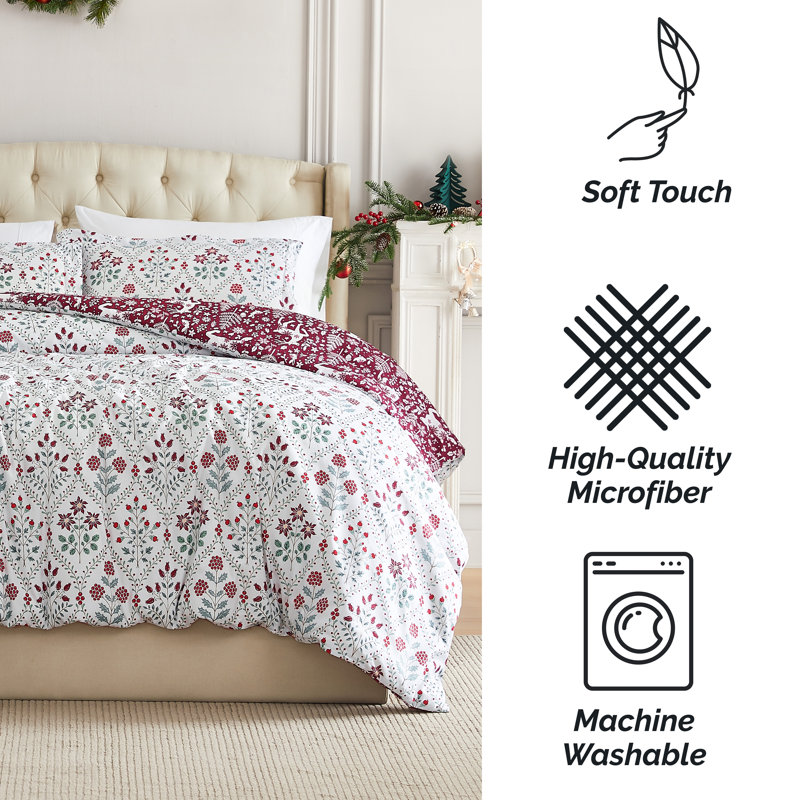 Holiday Harmony Oversized Reversible Holiday Bedding Down Alternative Comforter Set with shams, King Comforter + 2 King Shams