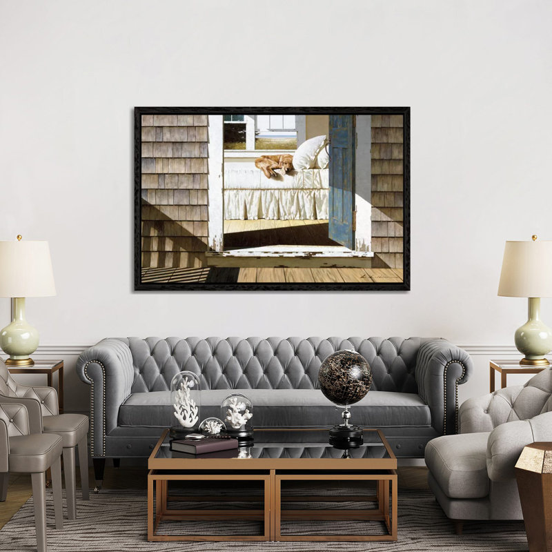 Beach House Dog by Zhen-Huan Lu - Wrapped Canvas Painting, 66.04 cm H x 45.72 cm W, Black Floater Frame