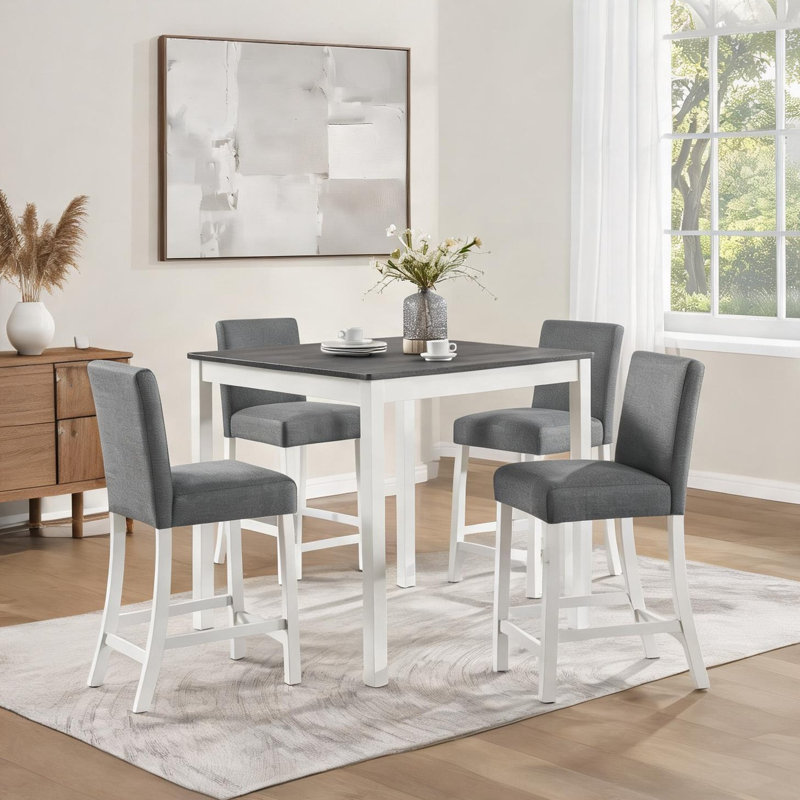 Ensemble de salle à manger à hauteur de comptoir en bois gris pour 4 cuisines compactes, design carré moderne