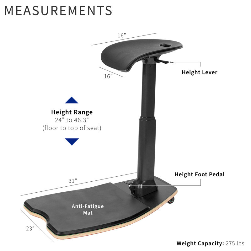 Black Ergonomic Leaning Chair with Anti-Fatigue Mat