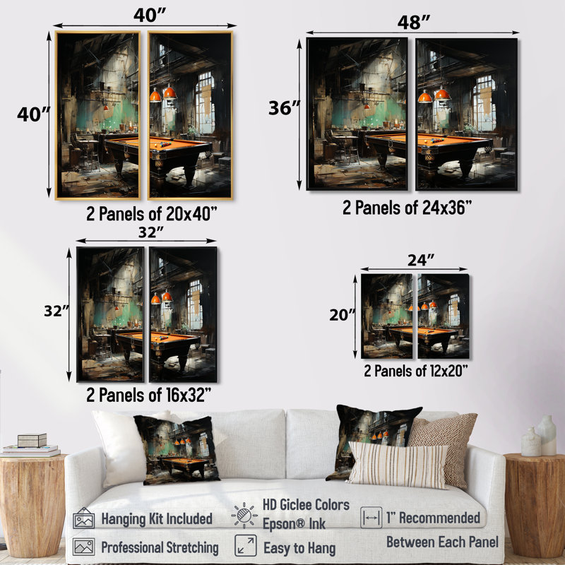 «Billard Industrial Game III - Large Billiards», art mural, H 20 po x l 24 po, Impression encadrée flottante, Blanc